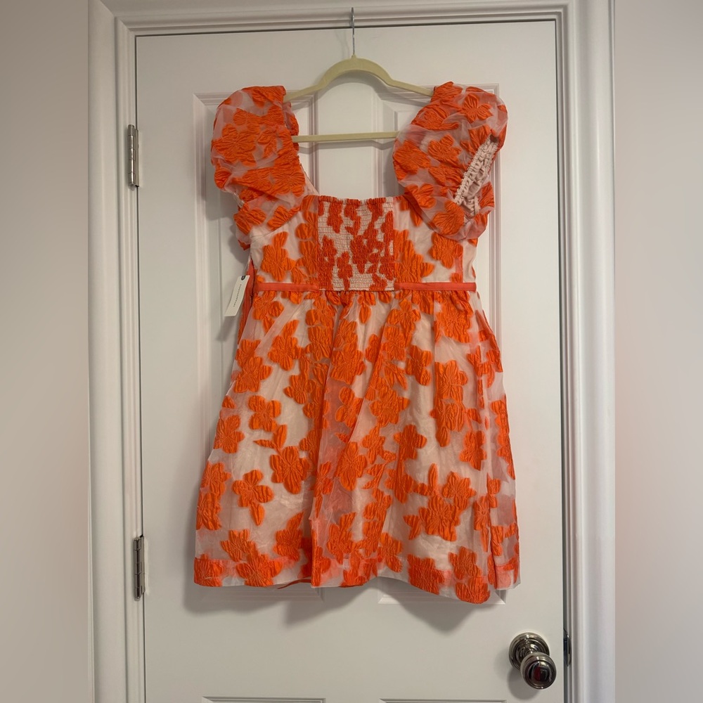 NWT Anthropologie Orange Floral Babydoll Mini Dress - Picture 4 of 5